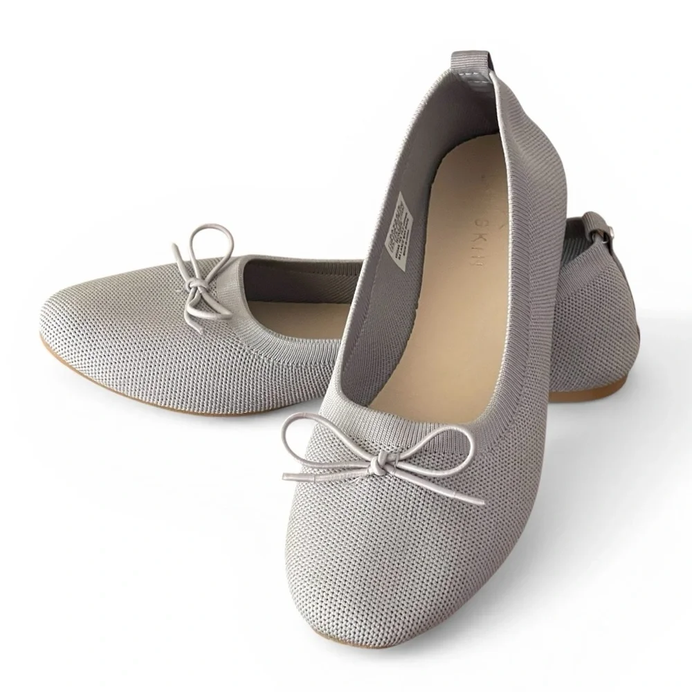 Danskin Wonder Light Gray Mesh Ballet Flats with Bow Sz 8.5 (9) Cushion Soles
